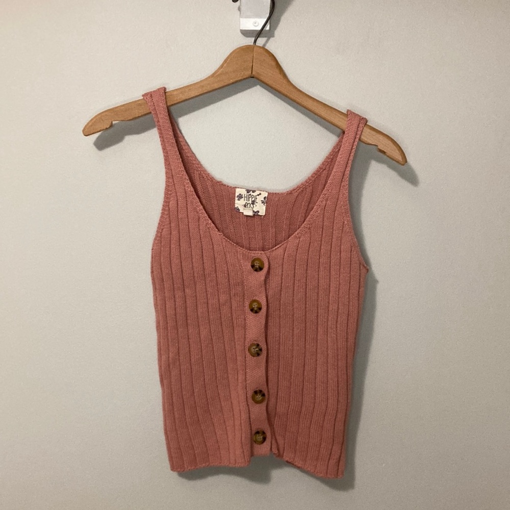 Hippie Rose Sweater Tank top with button down front, pink, size XS extra small